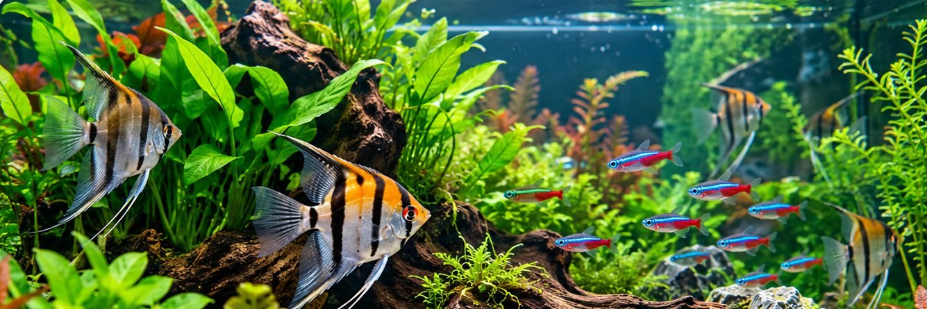 Aquarium d'eau douce planté avec poissons